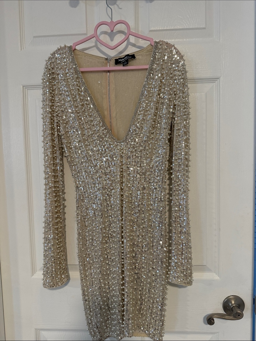 Hera Collection Champagne Sequin Long-Sleeve Mini Dress